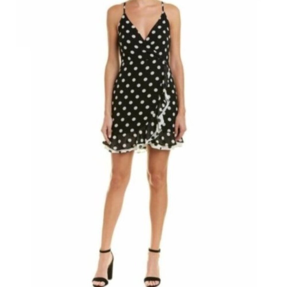 BARDOT Dress Polka Dot Mini Ruffled Trim Sleeveless Size XS